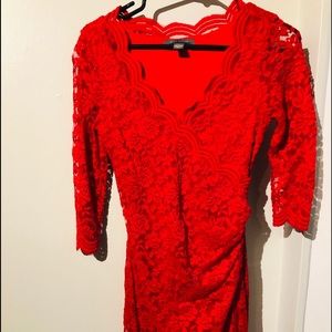Red lace dress by Suzy Shier